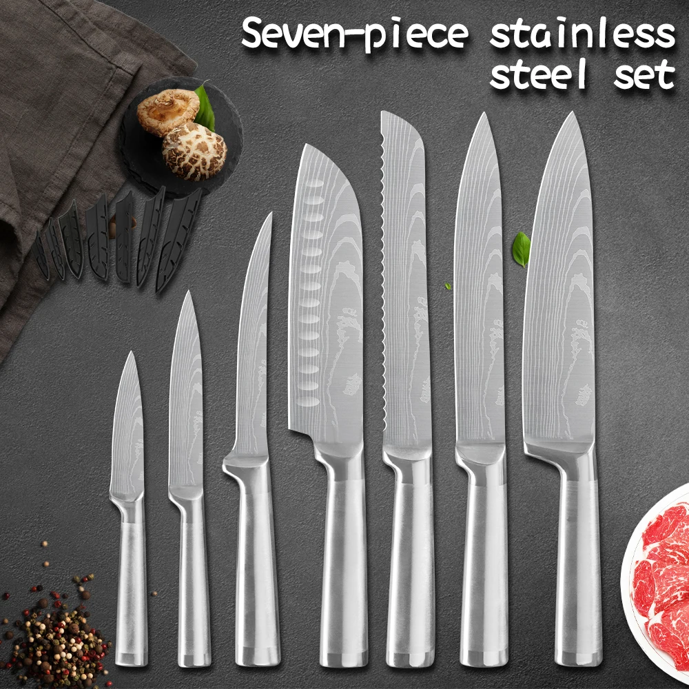 Набор кухонных ножей шеф повара из дамасской нержавеющей стали 7cr17 острые лезвия