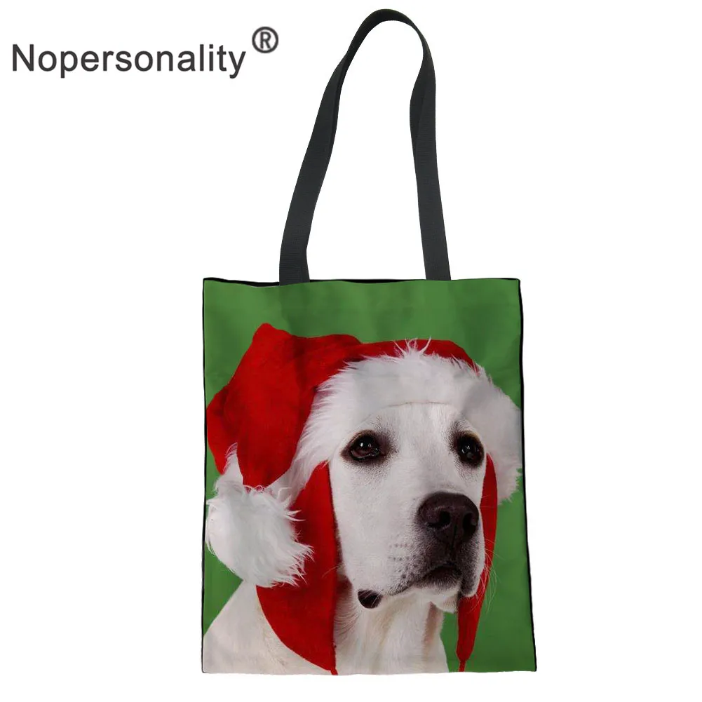 

Nopersonality Christmas Dog Print Canvas Shoulder Handbags Women Tote Bag Ladies Shopping Bags Cute Cat Beach Bag for Female