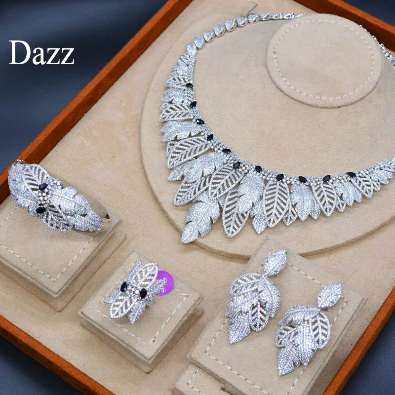 Женский Свадебный комплект из 4 предметов Dazz роскошное блестящее ожерелье с