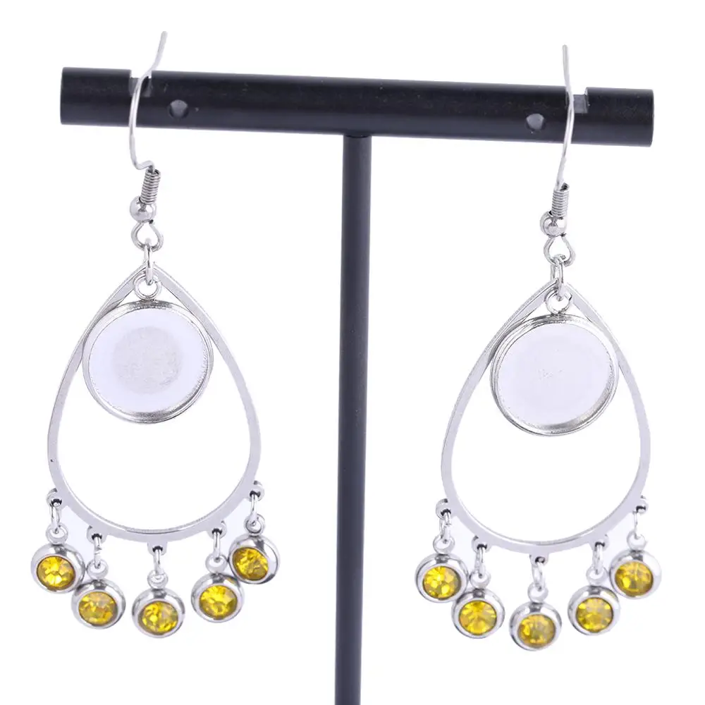

Onwear 2pairs stainless steel teardrop earring base dangles diy 12mm cabochon setting bezel blanks with rhinestone charms