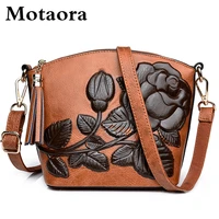 motaora new chinese style women crossbody bag high quality leather shoulder bag ladies vintage embossed tassel shell bags female