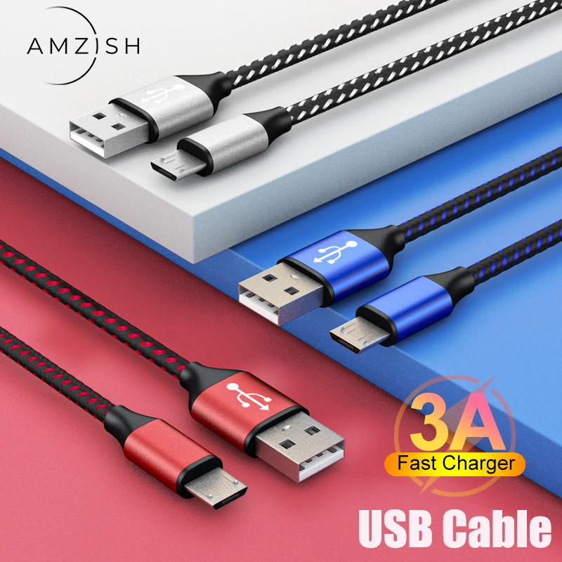 

amzish 2m 3A Micro USB Cable Fast Charging Wire For Samsung Xiaomi Data Cable Mobile Phone Fast USB Charger Cable Android Cord