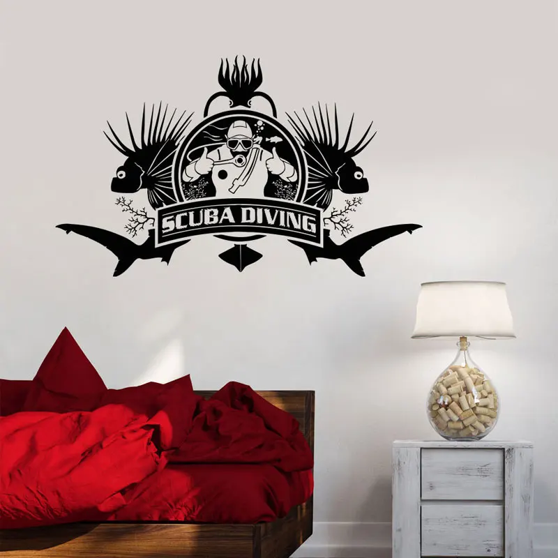 

Scuba Diving Diver Nautical Marine Wall Sticker Vinyl Home Decor Room Bathroom Sea Ocean Decals Removable Waterproof Mural 4053