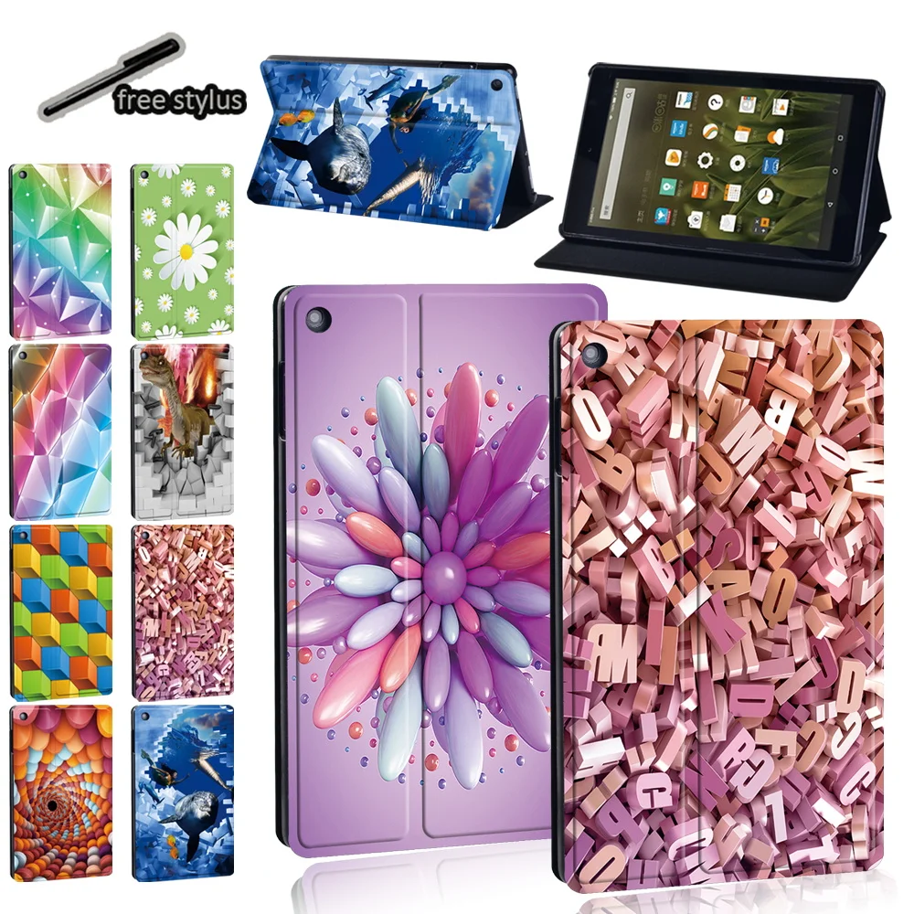 

Tablet Case for Amazon Fire HD 8 Plus/HD8 (10th/6/7/8th)/HD10(5/7/9th)/Fire 7 (5/7/9th) 3D Print Pattern Case + Free Stylus