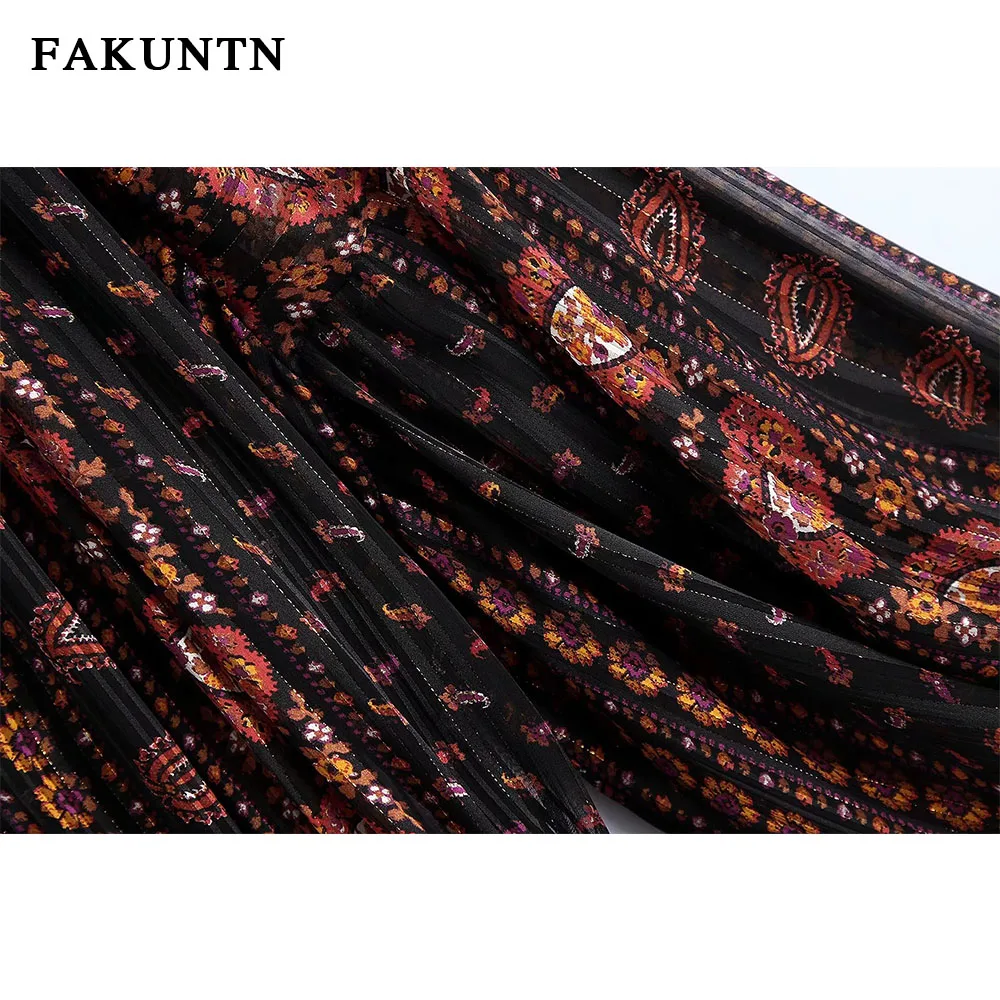 

FAKUNTN Za Women's Vintage Dress 2021 Autumn Winter New Fashion Printed Loose Ladies Party Long Sleeve Dresses for Women Vestido