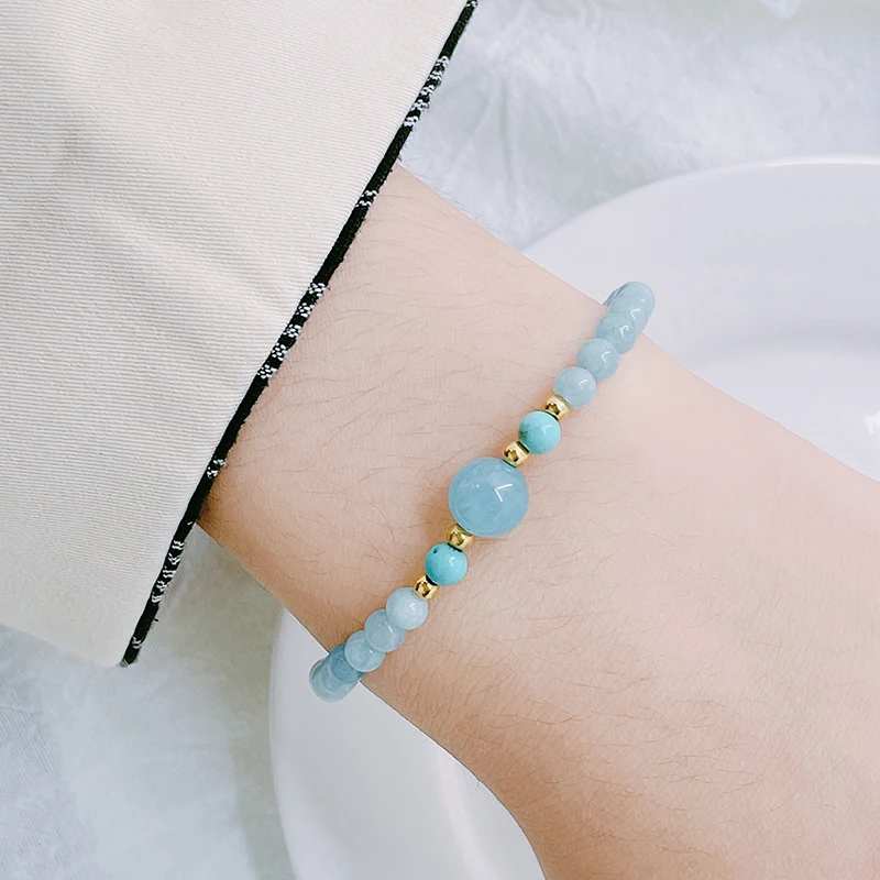 Элегантные браслеты из аквамарина с кристаллами и бусинами для женщин модный