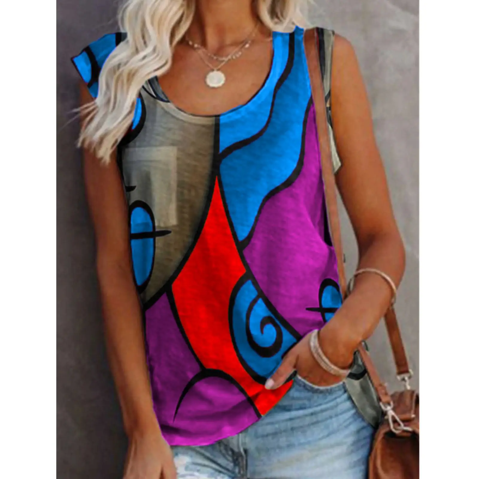 

Pullover T Shirts Casual Women's Tank Tops Sleeveless Color Matching Fashion Sexy Plus Size Vest Women Summer Shirt Clothing