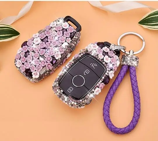 

Ceramic Flower Diamond Car Key Case Cover Key Case Key Holder For Mercedes Benz New E Class W213 E200 E300 Car-styling