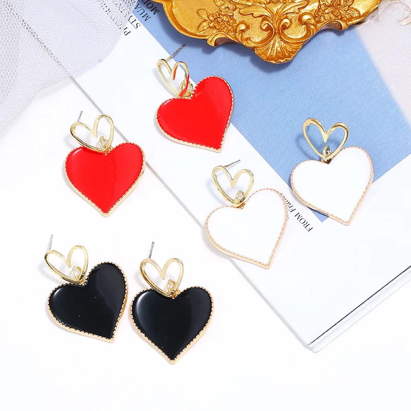 

YWZIXLN Fashion Bohemian Earrings Jewelry Hollow Oil Double Heart Pendant Drop Earring Best Gift For Women Girl Wholesale E0109