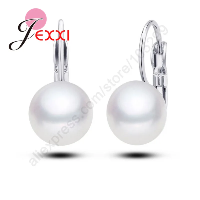 

New Arrival Simple Design Fashion 925 Sterling Silver Needle White Pearl Hoop Earrings For Women Wedding Party Birthday Gifts
