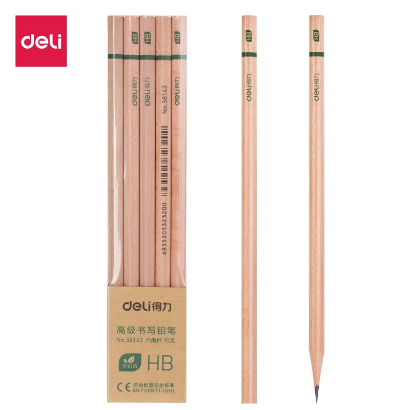 

10 pcs / box Deli 58143, Hb hexagon advanced graphite pencil, writing pen, log non-toxic pencil, student office stationery