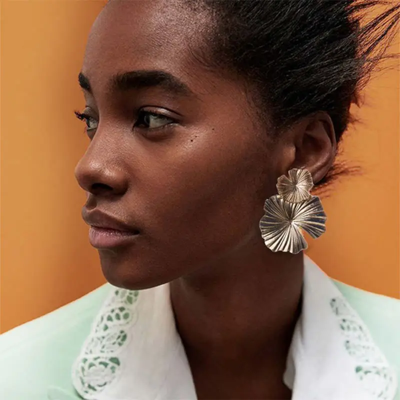 Винтажные серьги подвески в виде цветка золотого цвета стиле панк для женщин