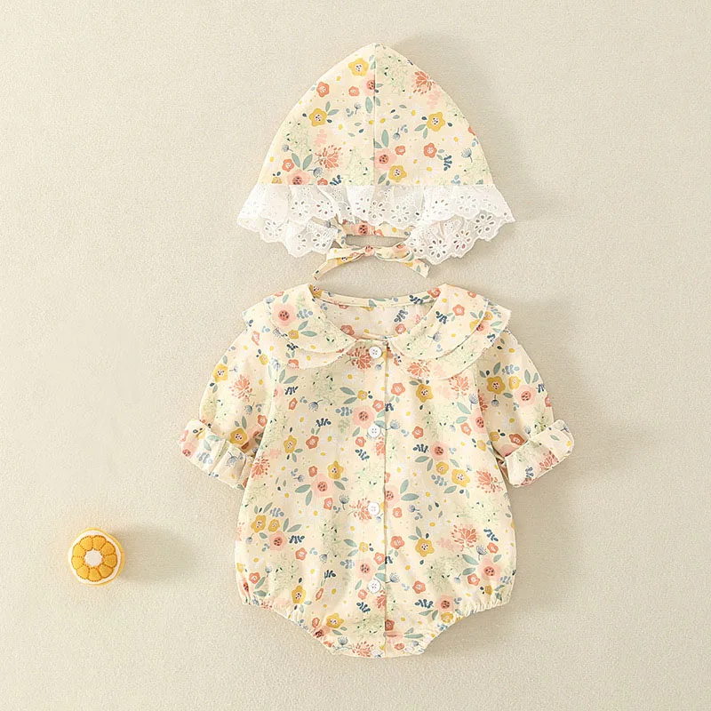 

Summer Baby Girl Clothes for Newborns Jumpsuits Girls Bodysuit + Hats Children's Clothing Overalls For Girls Flower Romper