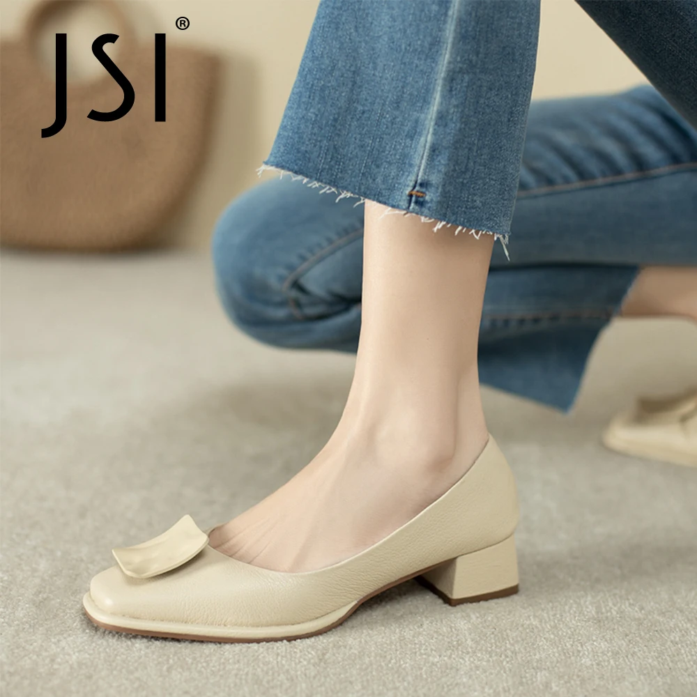 

JSI Concise Stylish Pumps Shoes Women Mid Heels Office Lady Soft Spring Autumn Square Toe Loafer Daily 2021 Working VO253