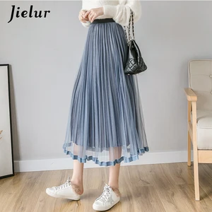 Jielur новые сетчатые женские юбки 7 цветов элегантные женские свободные плиссированные юбки 2019 модные милые велюровые корейск