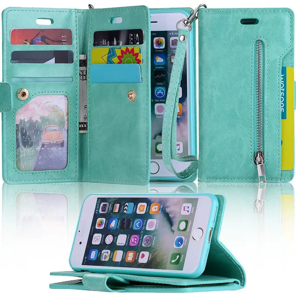 Mint Green L-FADNUT для iPhone X, Xr, Xs, 11 Pro, Max, 8, 7, 6 S, 6 Plus, 5, 5S, SE, кошелек на молнии, чехол для телефона, флип, подставка, держатель, кожаные чехлы - Цвет: Mint Green