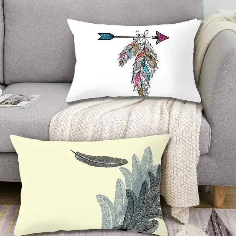 

Home Decoration Short Plush Pillow Case Feather Mandala Rectangular Sofa Seat Bedroom Soft Cushion Cover Home Decor
