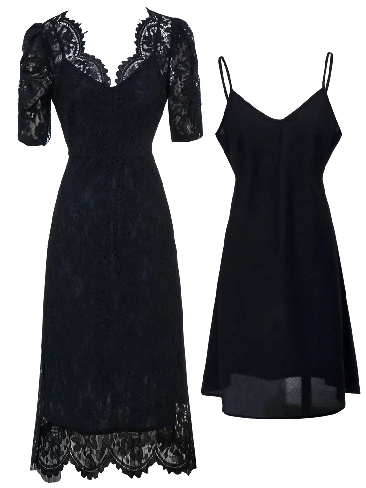 

Lace female summer 2020 new Korean version of the ladies V-neck short sleeve dress Office Lady Zippers