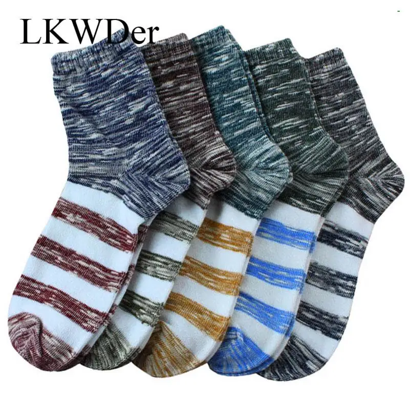 

5 Pairs Men Socks Cotton Sweat-absorbent Socks Sox New Men's Funny Happy Vintage Fashion Stripes Wind Casual Trend Family Crew