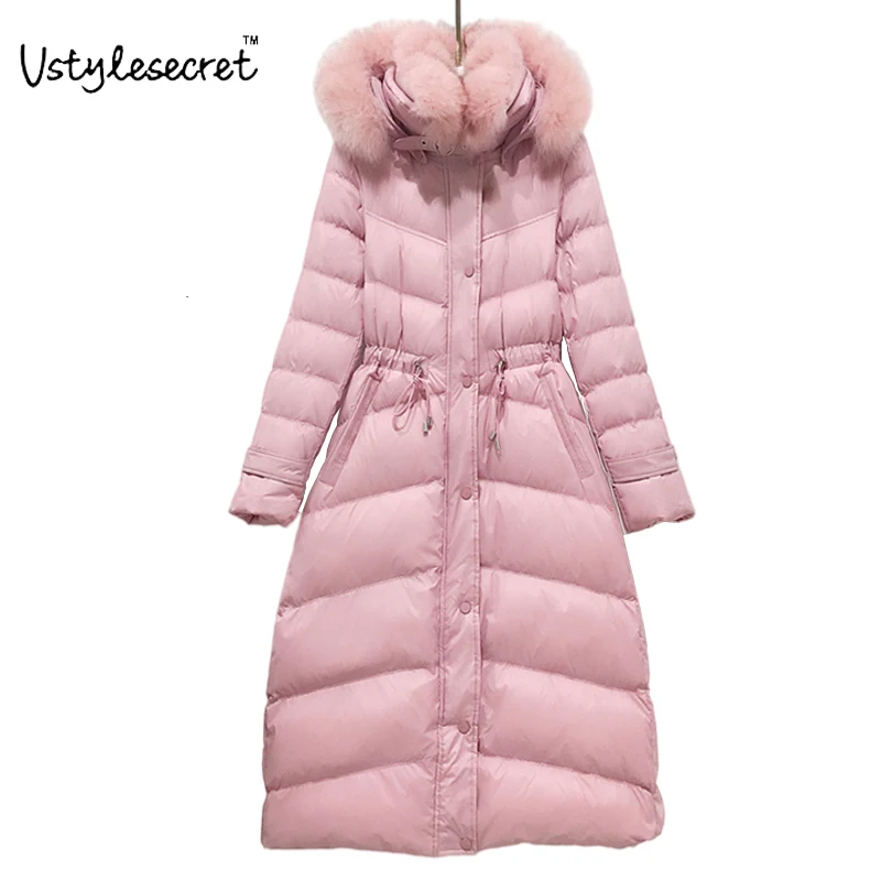 

Dubble Real Fox Fur Collar Women 90% Down Jacket Utralight Long Warm Thicked пуховик женский пуховики женские зимние U10859