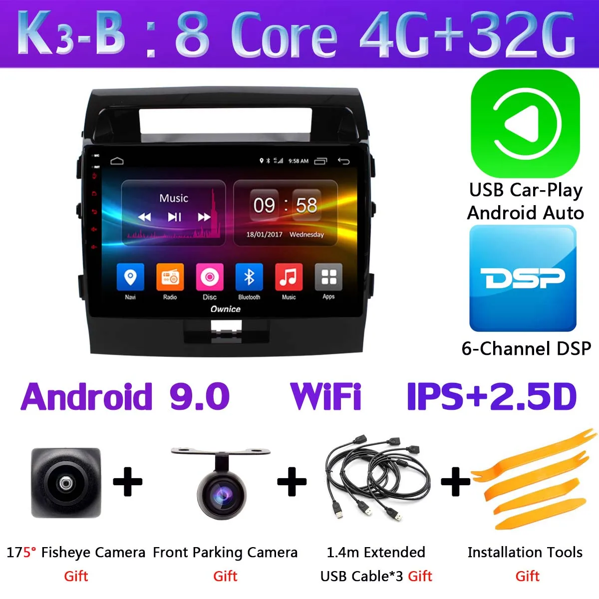 K3-B-CarPlay 360 ° 4* AHD камера Android 9,0 8 ядерный 4 Гб ОЗУ+ 64 ГБ SPDIF DSP CarPlay Автомобильный gps радио плеер для Toyota Land Cruiser 11 200 2007 - Цвет: K3-B-CarPlay