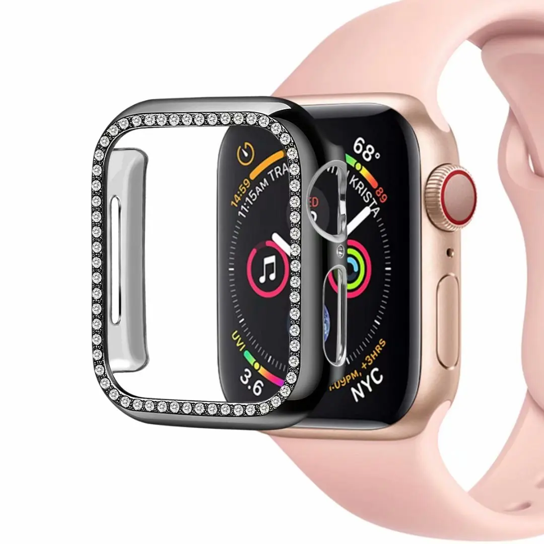 Жесткий чехол из поликарбоната для Apple Watch 4, 5, 40 мм, 44 мм, блестящая Алмазная рамка, защитный бампер для iWatch серии 3, 2, 1, 38 мм, 42 мм, оболочка - Цвет: Черный