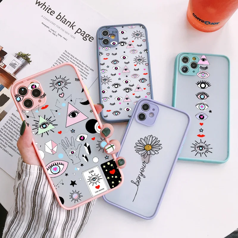 Чехол для телефона с забавными глазами iPhone 12 11 Pro Max Матовый Прозрачный чехол XR X XS 8