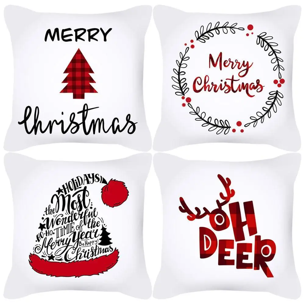 

45*45cm Christmas Hat Letter Pillowcover Polyester Tree Deer Print Pillowcase Rrectangle Cushion Cover Throw Pillow Cases