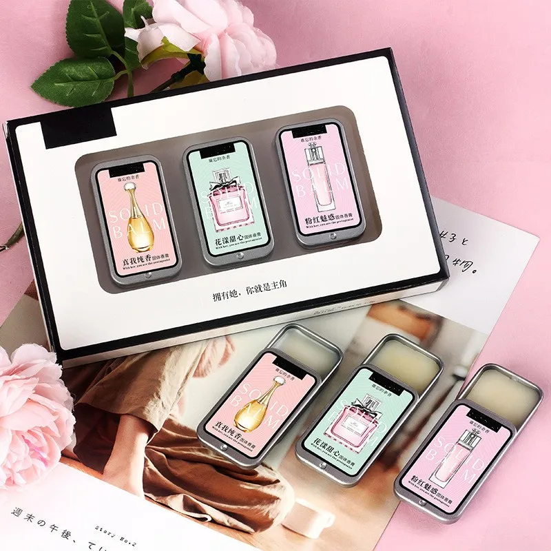 3PCS Solid Balm Set Women Men Portable Perfume Fragrances Mild Long Lasting Aroma Flower Fruit Fragrance Birthday Gift Box | Красота и