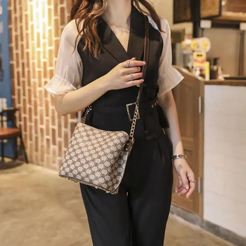 

Shoulder Bag For Women 2021 New Luxury With Crossbody Sling Chain Strap Plaid Mahjong Designer Brand Pu Leather Vintage Handbags