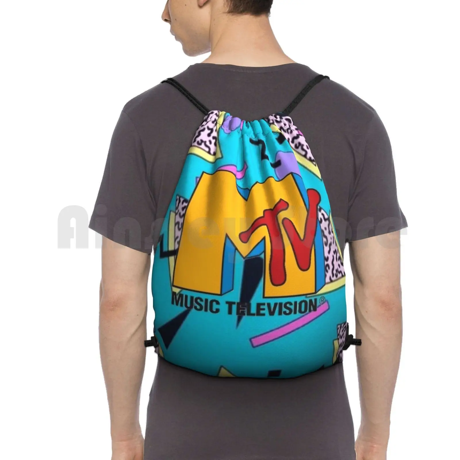 

Mtv Backpack Drawstring Bags Gym Bag Waterproof Mtv Music 90S Telly Cult Movie Channel Teen Music Videos Singer Band