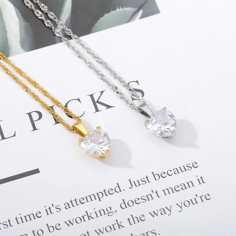 

Sparkling Pendant Necklace Women Baroque Heart Zircon Lover Clavicle Chain Bijoux Femme Choker Glamour Elegant Jewelry Gift Wife