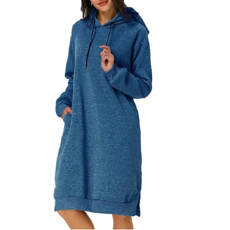 

ZOGAA Women Long Hoodies Autumn Winter Loose Hooded Sweatshirts Casual Oversized Sweatshirt Pullovers Dress 8 Colors Plus Size