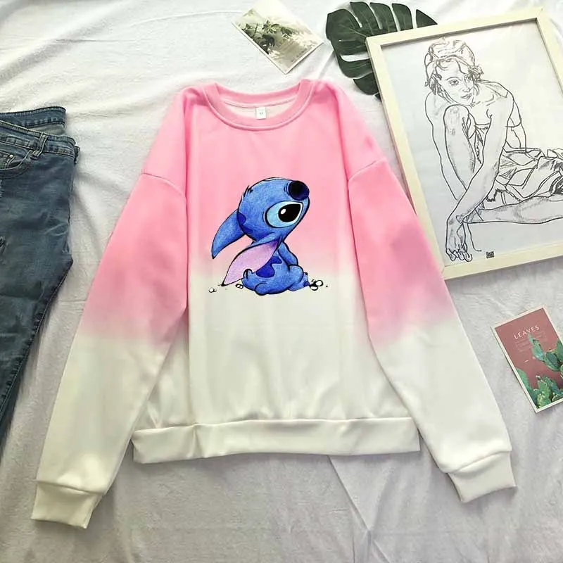 

Harajuku Sweatshirts Ladies Warm Streetwear Women Hoody Horror Fashionable Casual Cartoon Stitch print pattern plus velvet round