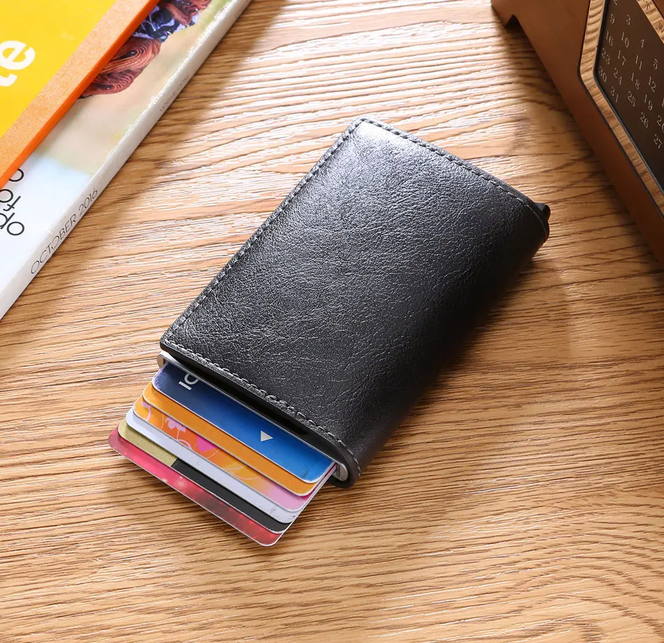 Rfid кошельки, мужской кошелек, тонкий мини кошелек, мужской металлический алюминиевый кошелек для карт, маленький умный кошелек, кожаный двойной кошелек, карман для мужчин