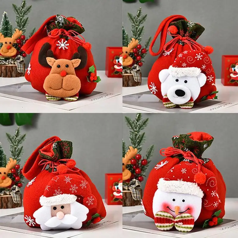

Christmas Drawstring Gift Bag Santa Claus Candy Sack Xmas Trees Snowman Hanging Decor Sacks Household Storage Bags
