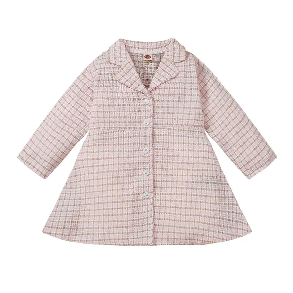 

2020 Winter Children Sets Casual Long Sleeve Turn-down Collar Single Breasted Pink Plaid Cute 2Pcs Girls Clothes Sets 3-10T