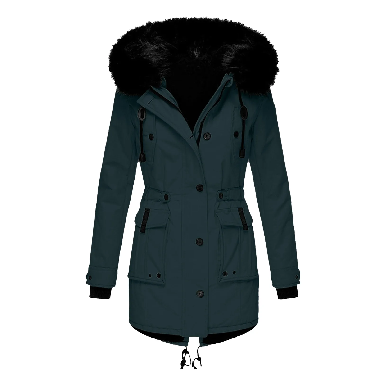 

New Brand Women's Plus Size Warm Coat Jacket Outwear Faux-Fur' Lined Trench Winter Hooded Thick Overcoat куртка зимняя женская