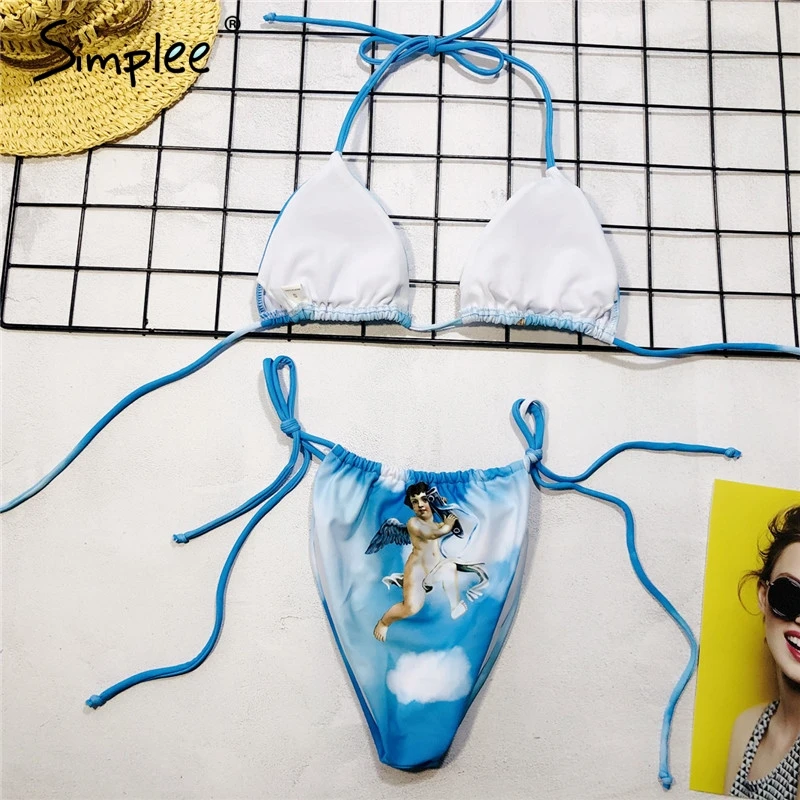 Simplee 2019 новынка String Светло сыный купальник женский sexy печать треугольник