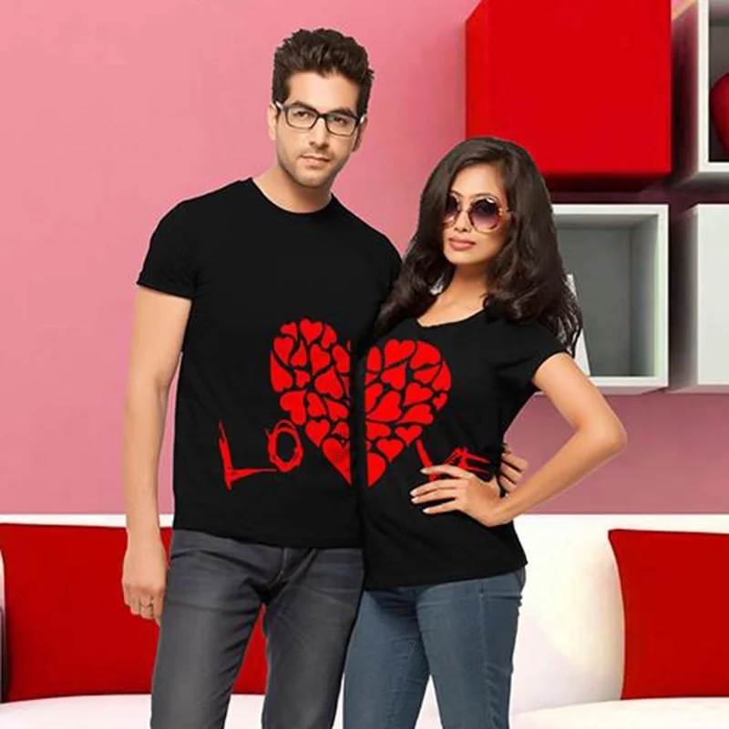 

2019 Couples Leisure T-shirt Short Sleeve Tees Cute Tops New Hot Valentine Shirts Woman Cotton LOVE Funny Letter Print