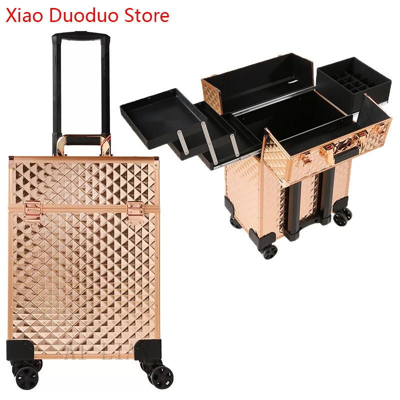 Profession Makeup Artist Suitcase On Wheels,Black Trolley Cosmetic Case, Nails Rolling Luggage Toolbox,Trolley Beauty Box Tattoo