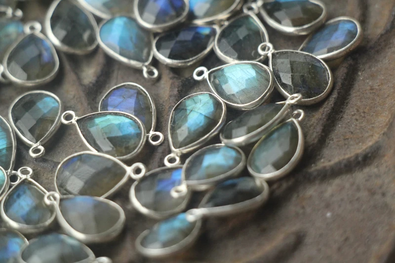 10 шт. 925 пробы серебро лабрадорит граненая грушевидная форма кулон 18X11mm ОК|Бусины|