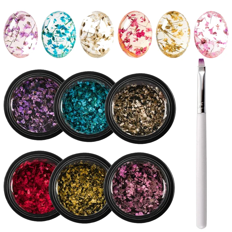 6 коробок набор натуральных сушеных цветочных гелей впитывающий Гель-лак для