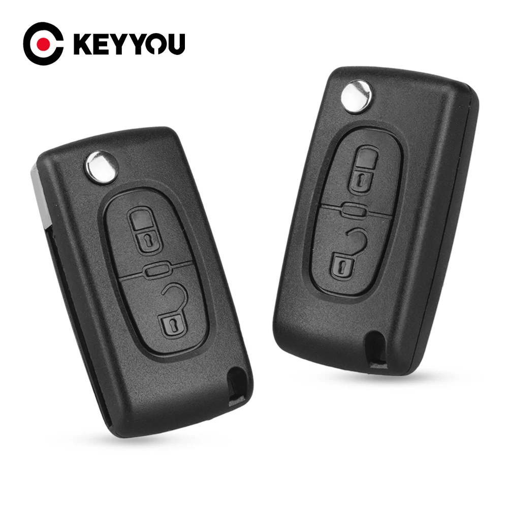 

KEYYOU For Peugeot 107 207 307 307S 308 407 607 2BT 2 Buttons Flip Folding Remote Key Shell Fob Case With HU83/VA2 Blade