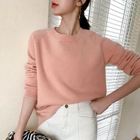 women sweater 100 pure wool knitting jumpers loose style long sleeve oneck pullovers female high quality 3colors woolen clothes