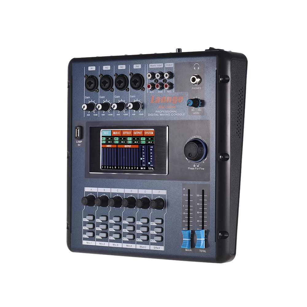 Lannge MD-2006 Портативный 6-ти канальный цифровой микшерный пульт консольный микшер ЖК-дисплей сенсорный экран Встроенный эффекты с USB Интерфейс миксер аудио