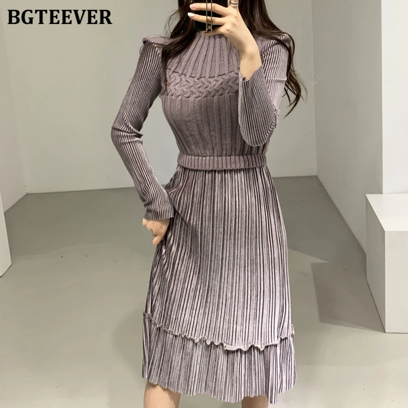 Платье BGTEEVER женское трикотажное ТРАПЕЦИЕВИДНОЕ свитер в стиле ретро с длинным