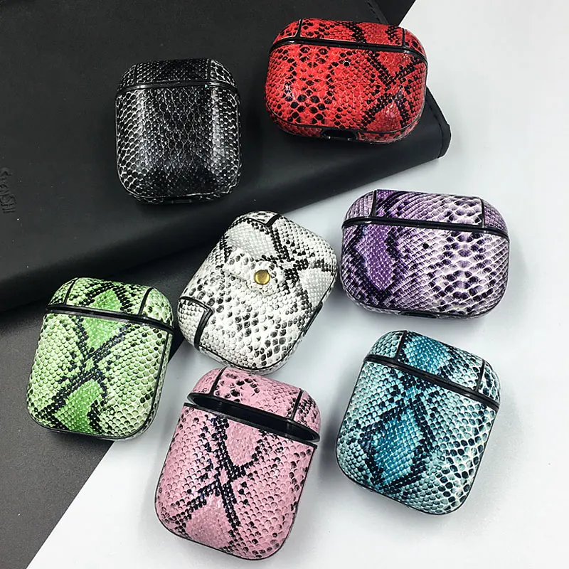 

Snake Skin PU Leather Earphone Case For AirPods Pro Bluetooth Wireless Shockproof Protective Cover For AirPods 1&2 Charging Case