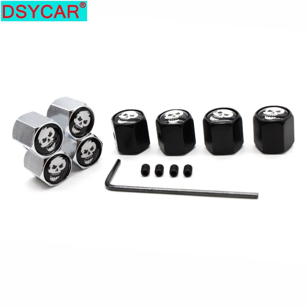 

DSYCAR Car Styling Zinc Alloy Anti-theft Smiling Skull Logo Car Tire Valve Caps Wheel Tires Tire Stem Air Cap Airtight Covers