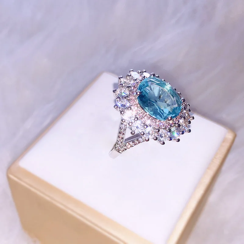 Best selling new blue crystal zircon ring women's inlaid topa color jewelry | Украшения и аксессуары